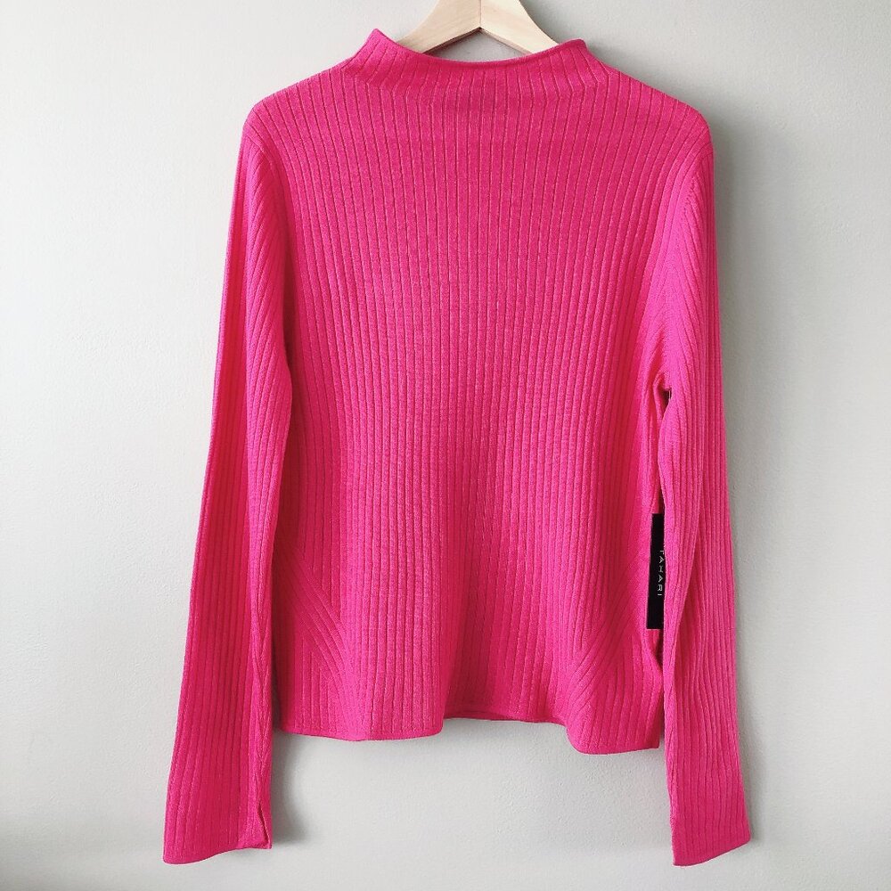 Tahari 100% Extra Fine Merino Wool ribbed mock neck sweater XL pink shirt